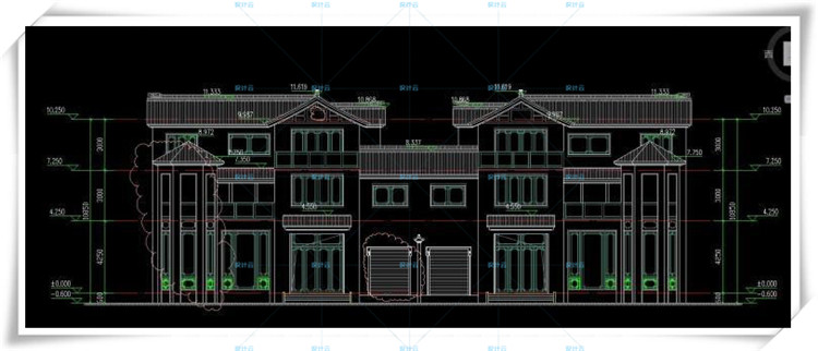 完整古典园林风格类独栋双拼商业别墅建筑设计CAD+3D模型+高清效果图