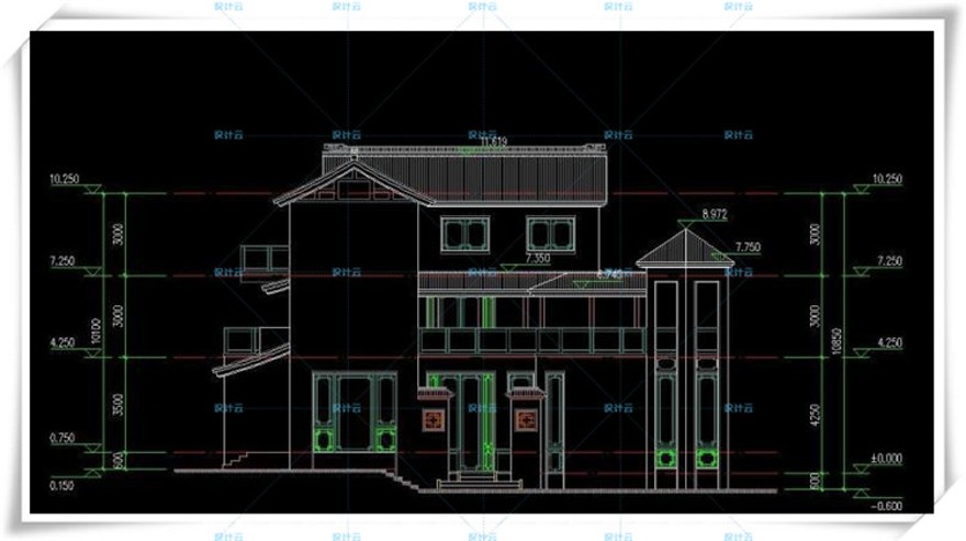 完整古典园林风格类独栋双拼商业别墅建筑设计CAD+3D模型+高清效果图