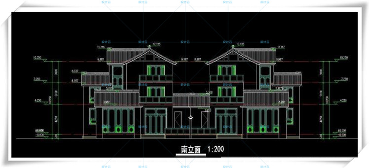 完整古典园林风格类独栋双拼商业别墅建筑设计CAD+3D模型+高清效果图