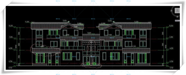 完整古典园林风格类独栋双拼商业别墅建筑设计CAD+3D模型+高清效果图