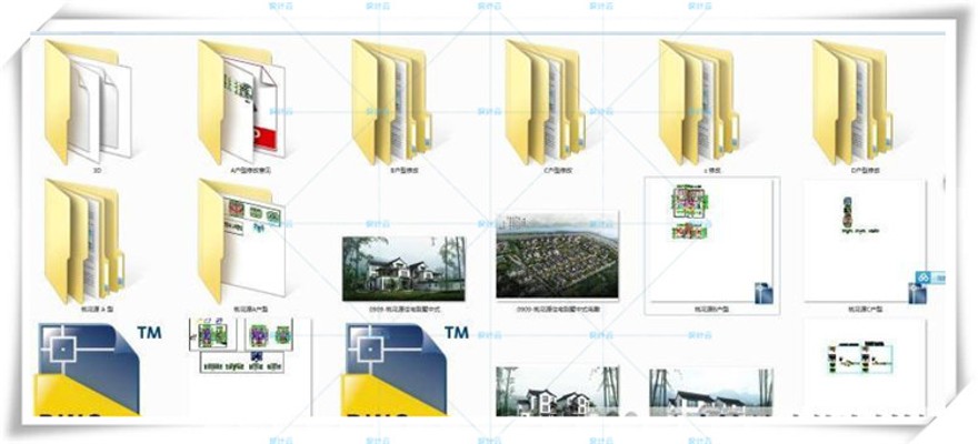 完整古典园林风格类独栋双拼商业别墅建筑设计CAD+3D模型+高清效果图