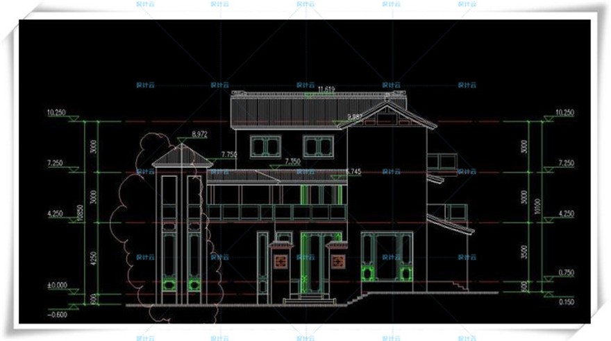 完整古典园林风格类独栋双拼商业别墅建筑设计CAD+3D模型+高清效果图