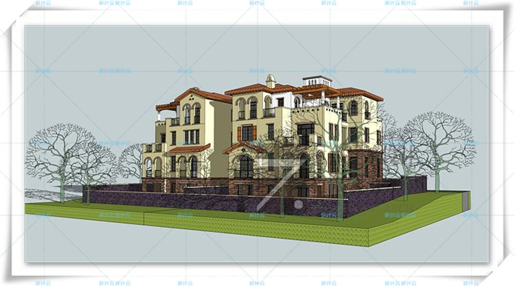 完整欧式美式商业别墅住宅小区设计CAD平立剖+文本+su模型
