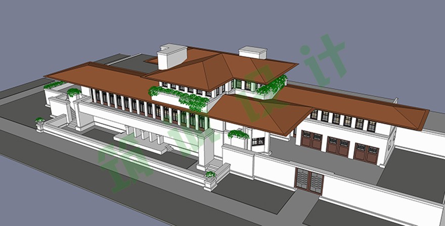 完整罗宾商业别墅/罗比住宅SU+CAD+PPT带尺寸赖特大师