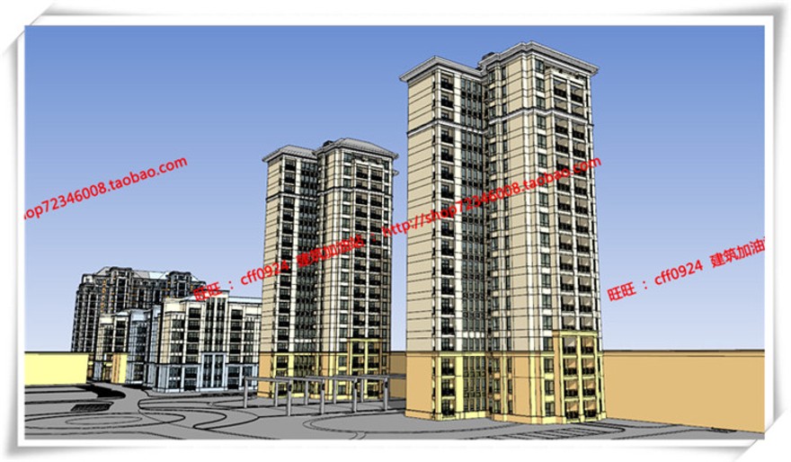 建筑图纸287高层住宅多层住宅/住宅楼/商住楼su模型+cad图纸+效果图+3Dmax建筑资源
