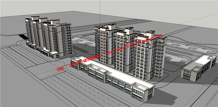 住宅区住宅商住楼11层住宅楼设计cad平立剖su模型效果图