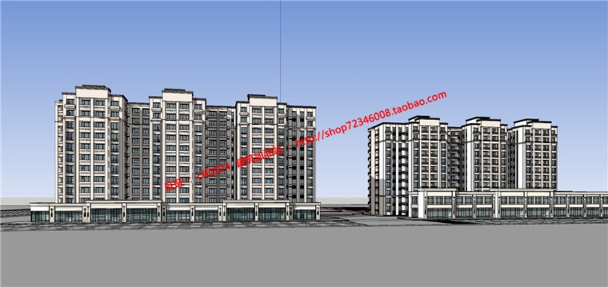 住宅区住宅商住楼11层住宅楼设计cad平立剖su模型效果图