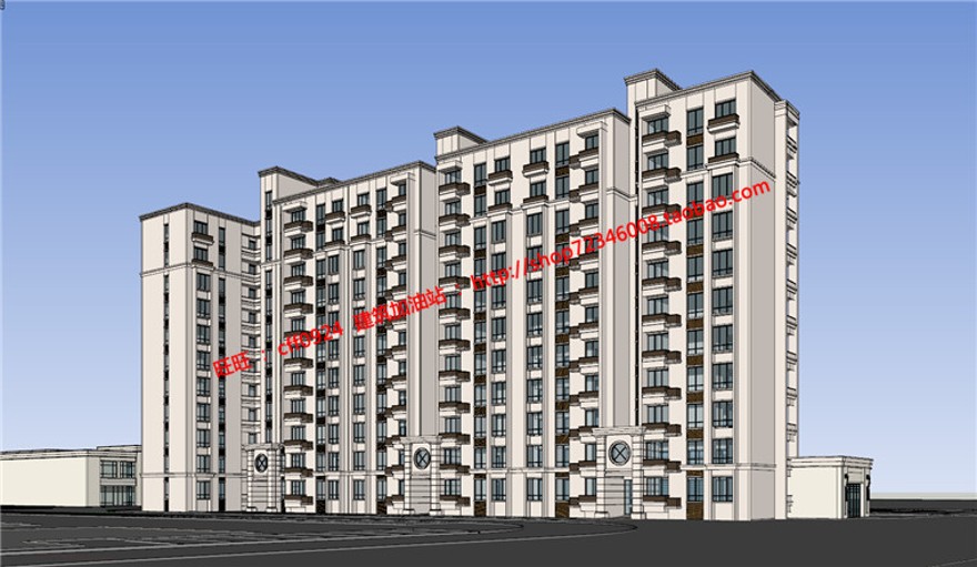 住宅区住宅商住楼11层住宅楼设计cad平立剖su模型效果图