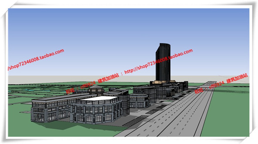 建筑图纸200商业办公酒店SU模型/sketchup+效果图+cad图纸