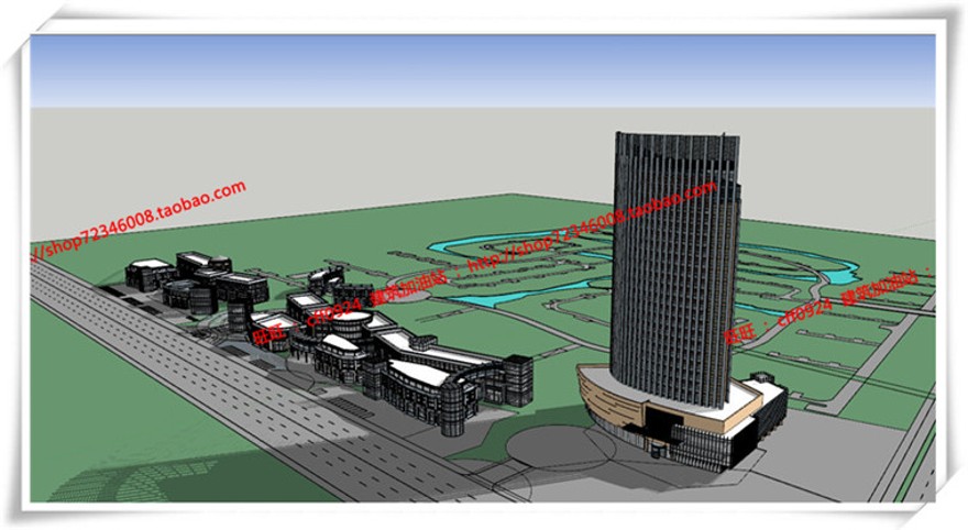 建筑图纸200商业办公酒店SU模型/sketchup+效果图+cad图纸