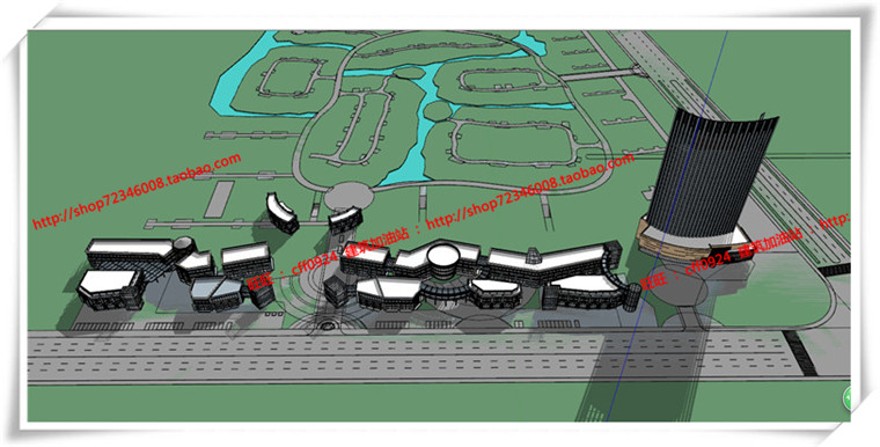 建筑图纸200商业办公酒店SU模型/sketchup+效果图+cad图纸