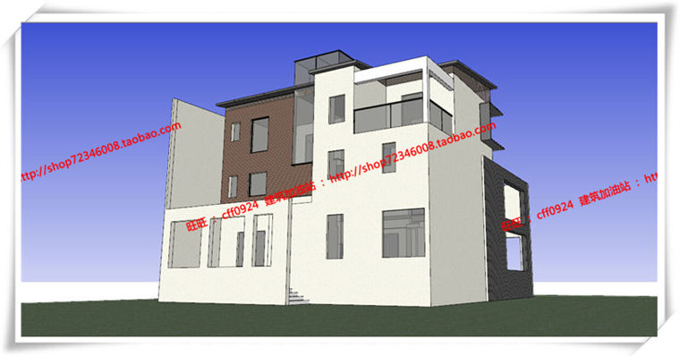 新中式风格现代风商业别墅建筑设计方案sketchup模型/su模型/cad图纸/效建筑资源