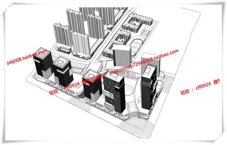 建筑图纸211福州商业景观建筑规划项目办公酒店公寓SU模型/sketchup+cad图纸