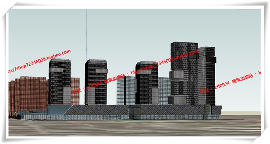 建筑图纸211福州商业景观建筑规划项目办公酒店公寓SU模型/sketchup+cad图纸