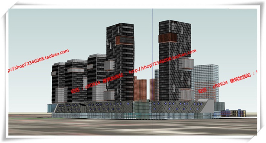 建筑图纸211福州商业景观建筑规划项目办公酒店公寓SU模型/sketchup+cad图纸