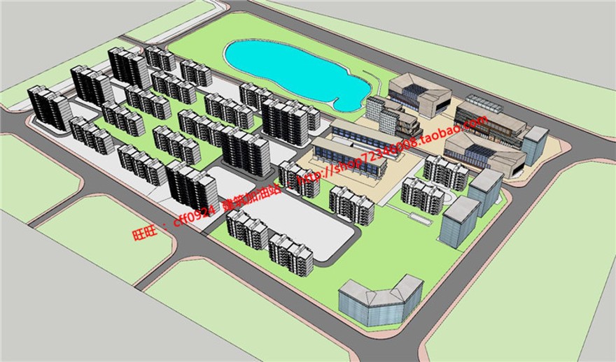 住宅区规划小区住宅方案一套cad总图+su模型+效果图+psd