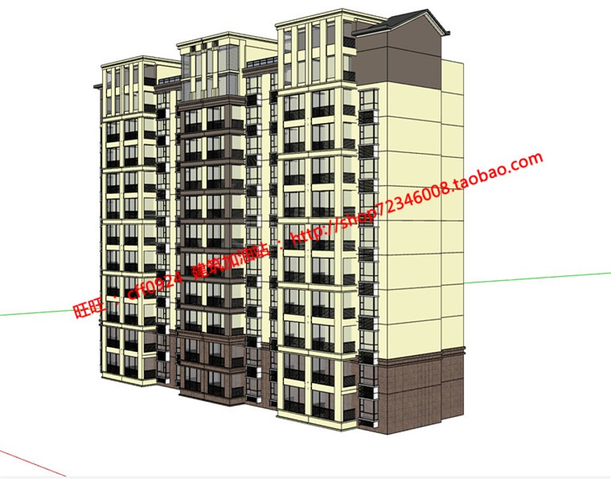 层住宅楼单体户型cad图纸su模型及效果图