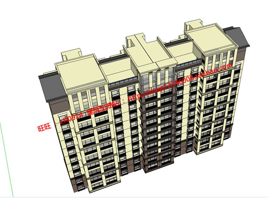 层住宅楼单体户型cad图纸su模型及效果图