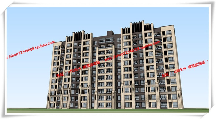 建筑图纸30011F住宅小高层住宅住宅楼住宅设计cad图纸+su模型+效果图