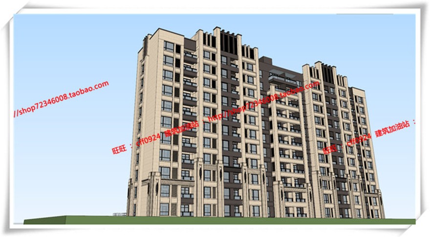 建筑图纸30011F住宅小高层住宅住宅楼住宅设计cad图纸+su模型+效果图