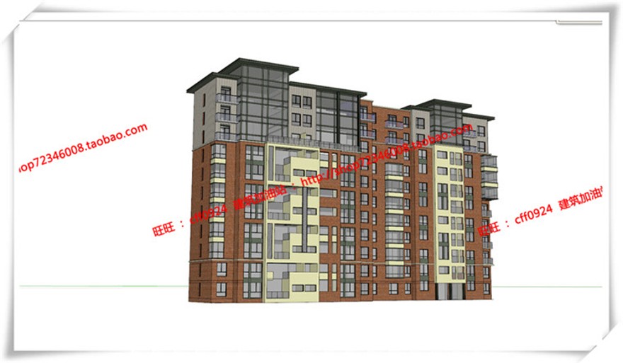 建筑图纸308青岛城阳多层住宅中层现代风cad平面图+su模型+效果图