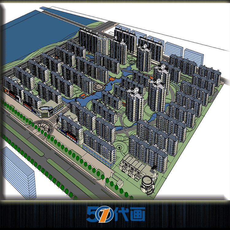 完整住宅小区cad总图户型+su模型+效果图住宅区规划