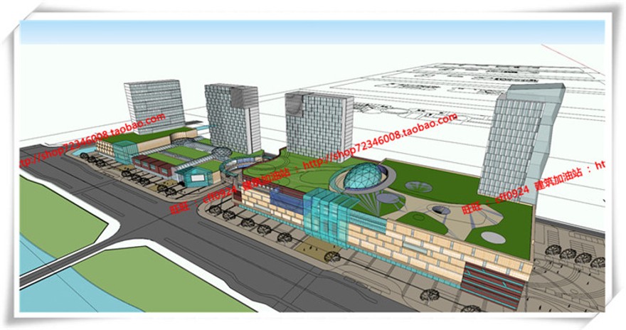 建筑图纸202商业设计综合体/商业+办公整体su模型/sketchup+cad图纸+效果图