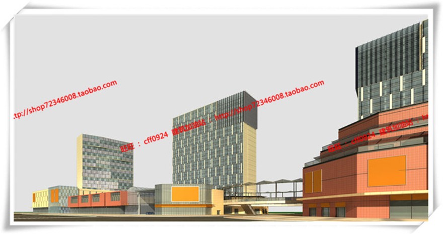 建筑图纸202商业设计综合体/商业+办公整体su模型/sketchup+cad图纸+效果图