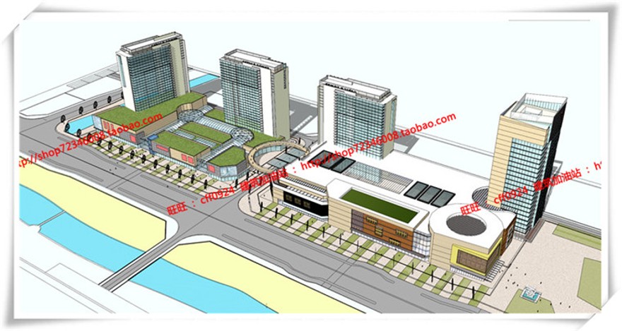 建筑图纸202商业设计综合体/商业+办公整体su模型/sketchup+cad图纸+效果图