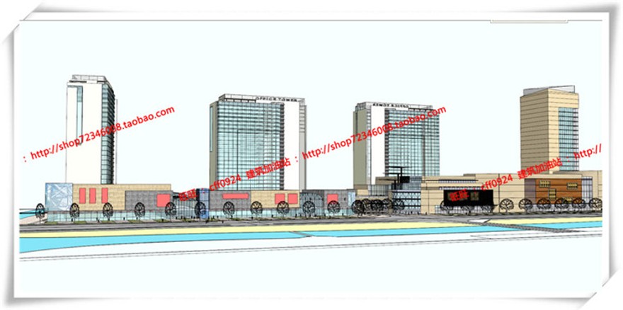 建筑图纸202商业设计综合体/商业+办公整体su模型/sketchup+cad图纸+效果图