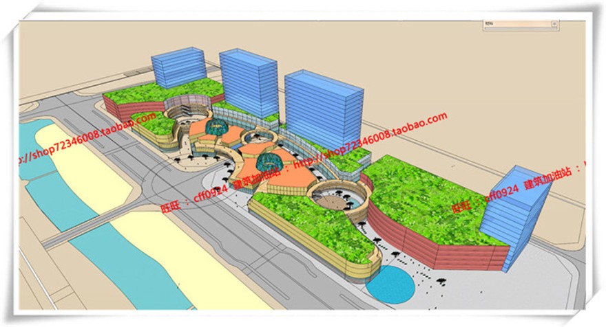 建筑图纸202商业设计综合体/商业+办公整体su模型/sketchup+cad图纸+效果图