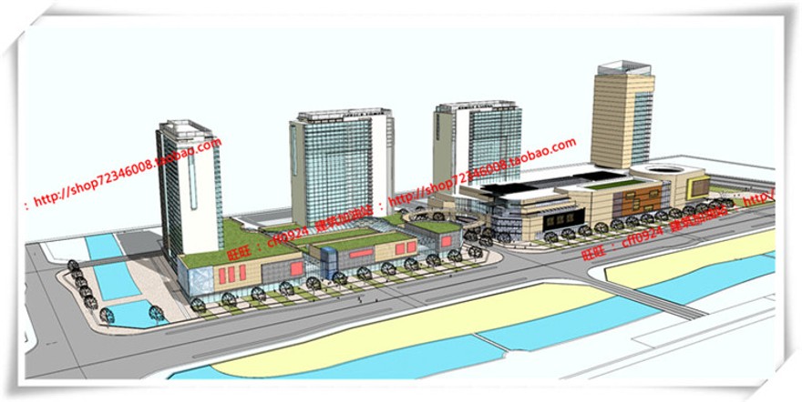 建筑图纸202商业设计综合体/商业+办公整体su模型/sketchup+cad图纸+效果图