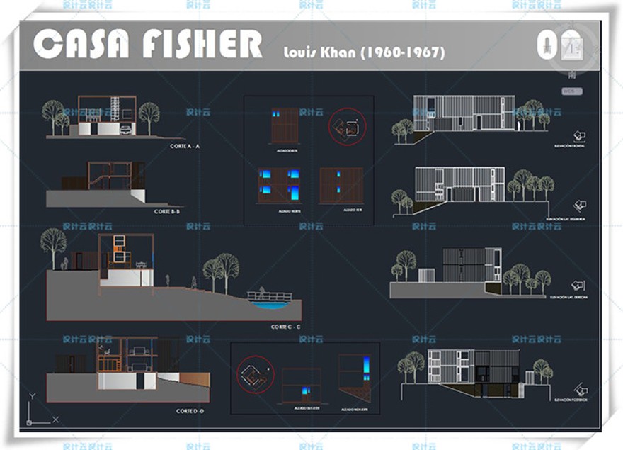 完整费舍住宅su模型全套cad有尺寸路易斯康Normanfisherhouse