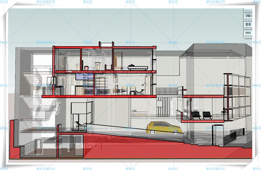 完整库鲁切特住宅su模型全套CAD柯布西耶大师经典案例建筑资源