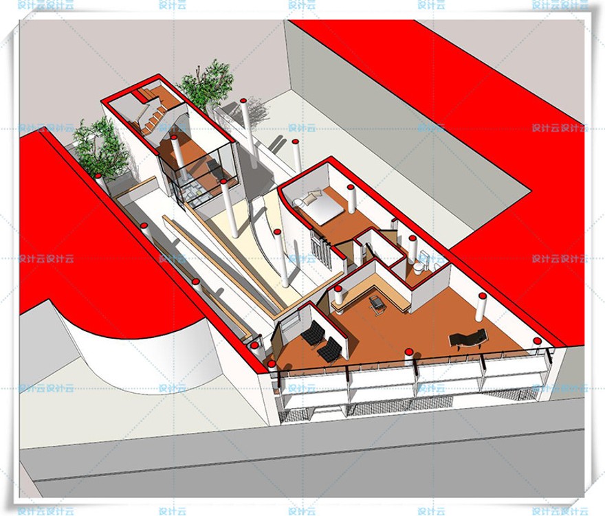 完整库鲁切特住宅su模型全套CAD柯布西耶大师经典案例建筑资源