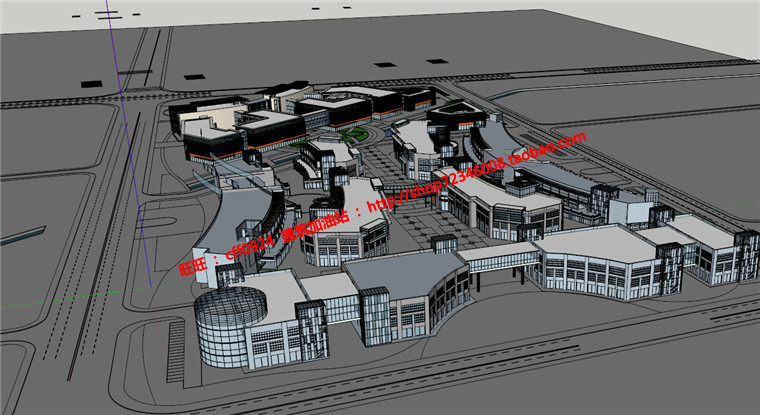 商业商业街购物中心建筑方案设计su模型skp草图cad图建筑资源