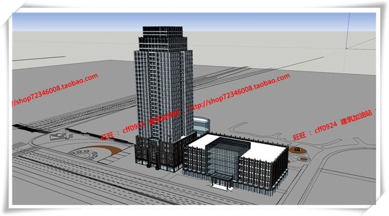 建筑图纸130商业设计综合体/商业+公寓全套su模型cad图纸/效果图/3Dmax