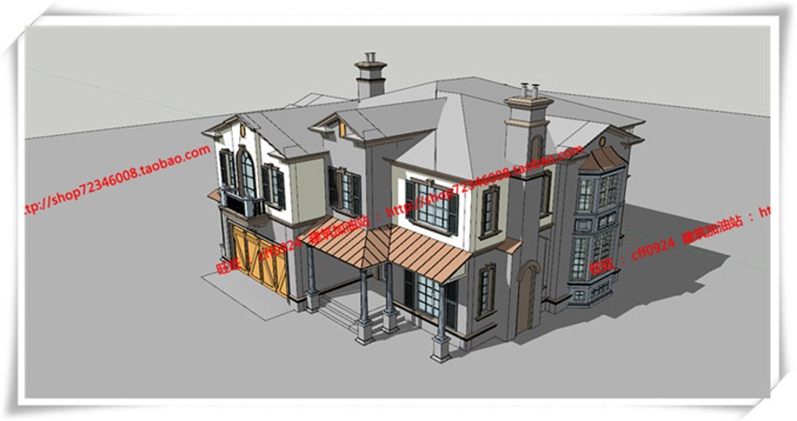建筑资源52欧式美式商业别墅/商业别墅居住/独栋商业别墅SU+cad图纸+效果图+3Dmax模型