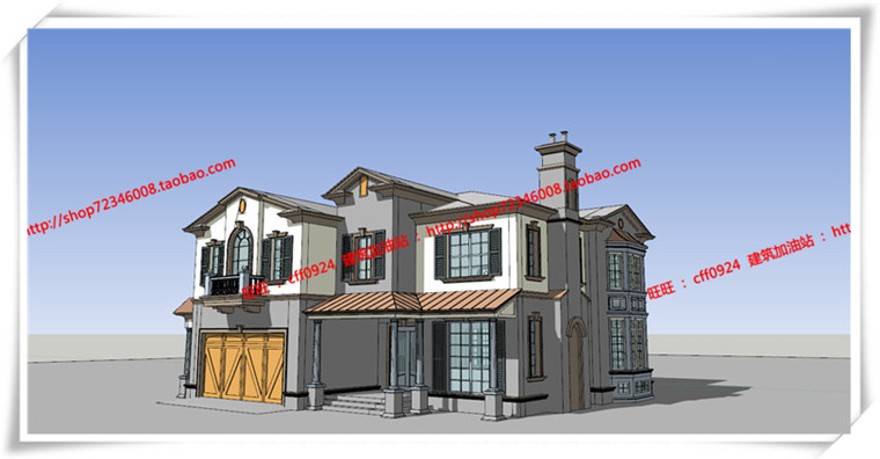 建筑资源52欧式美式商业别墅/商业别墅居住/独栋商业别墅SU+cad图纸+效果图+3Dmax模型