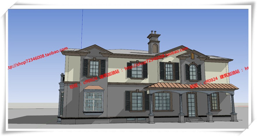 建筑资源52欧式美式商业别墅/商业别墅居住/独栋商业别墅SU+cad图纸+效果图+3Dmax模型