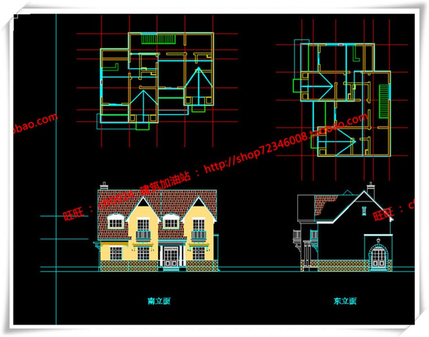 建筑资源53舟山小商业别墅住宅平面立面总图欧式美式英式su/cad图纸/3dmax