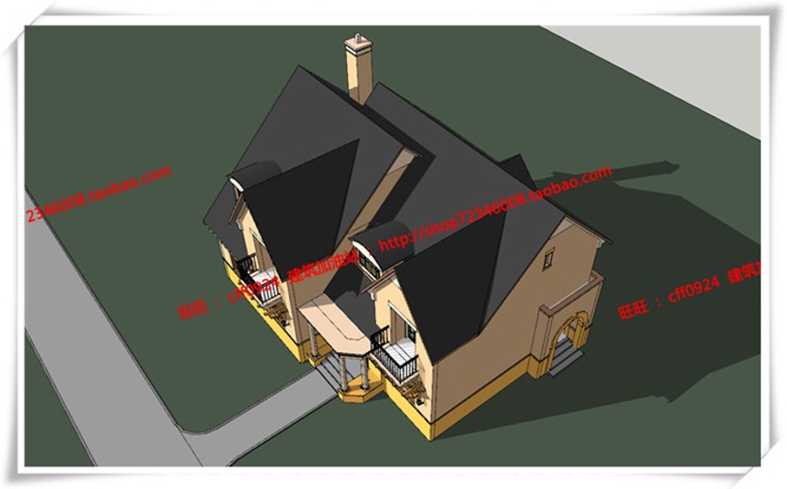 建筑资源53舟山小商业别墅住宅平面立面总图欧式美式英式su/cad图纸/3dmax