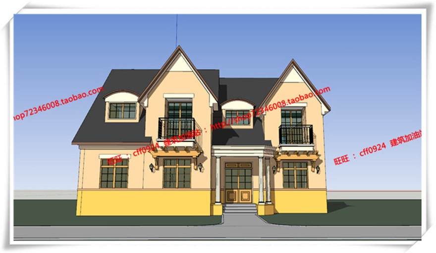 建筑资源53舟山小商业别墅住宅平面立面总图欧式美式英式su/cad图纸/3dmax