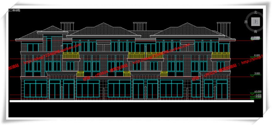 建筑资源58江西上饶联排商业别墅cad立面平面总图su/模型+效果图