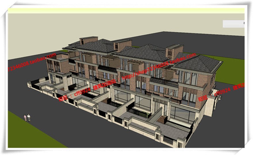 建筑资源58江西上饶联排商业别墅cad立面平面总图su/模型+效果图