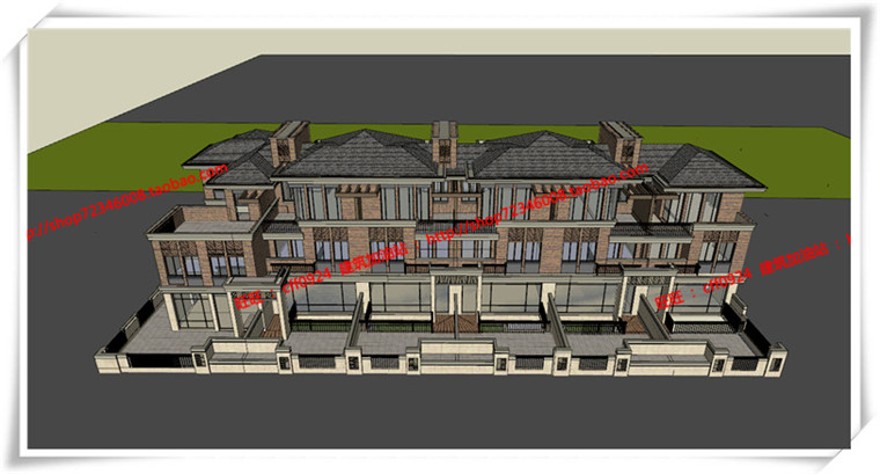 建筑资源58江西上饶联排商业别墅cad立面平面总图su/模型+效果图