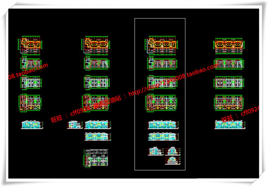 建筑资源58江西上饶联排商业别墅cad立面平面总图su/模型+效果图