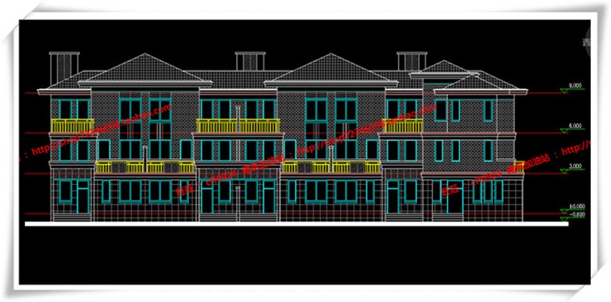 建筑资源58江西上饶联排商业别墅cad立面平面总图su/模型+效果图