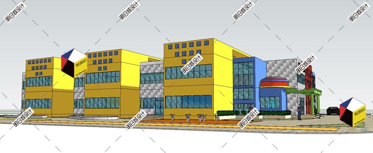 完整现代风6班幼儿园cad平立剖图纸+su模型效果图方案文本