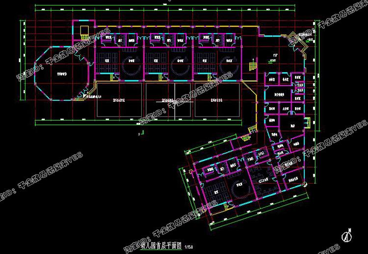 完整幼儿园建筑外观设计CAD施工图纸+效果图(8套SU模型)室外